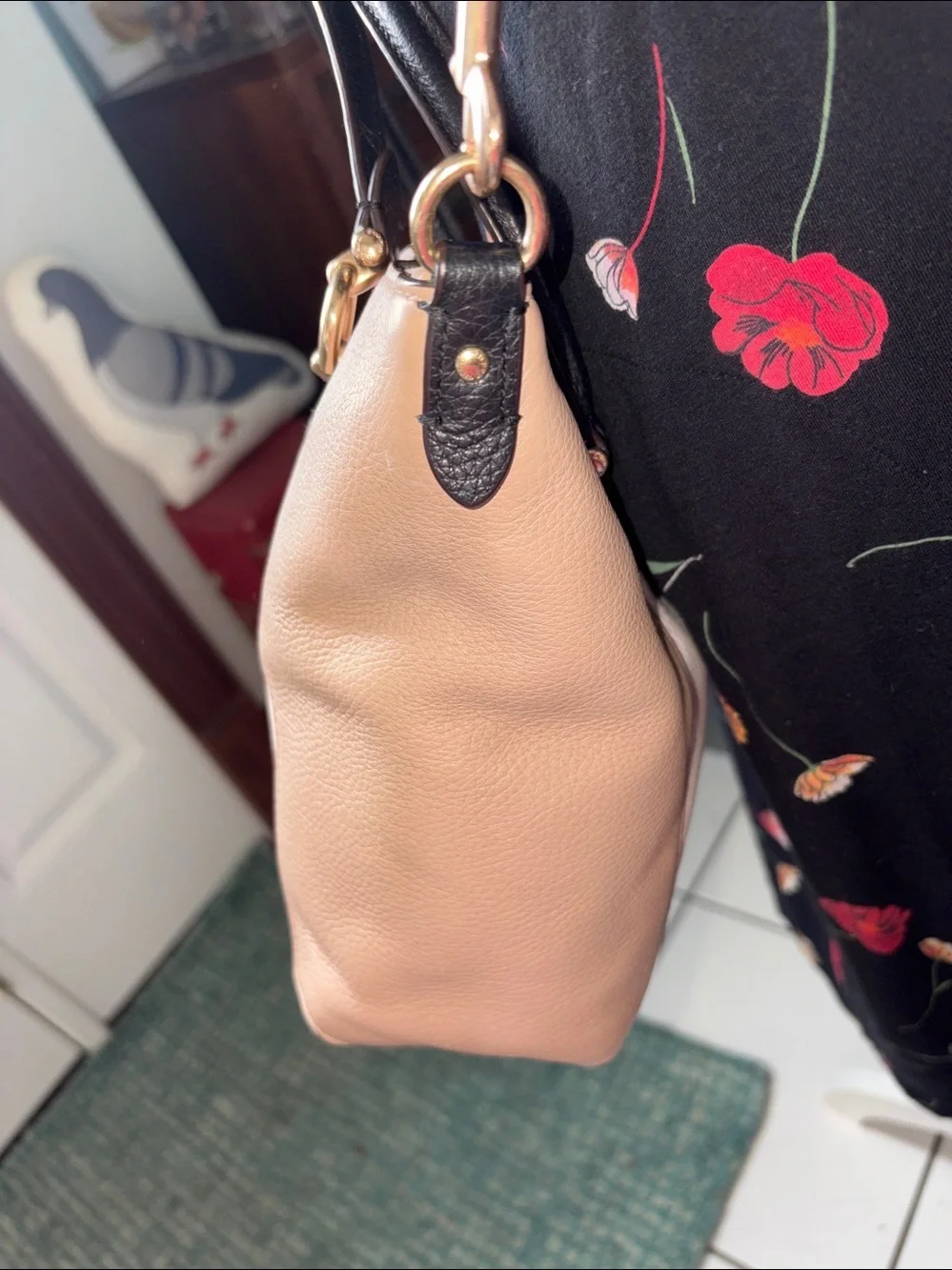 Coach Satchel shoulder bag Crossbody bag color block cream taupe black/goldtone